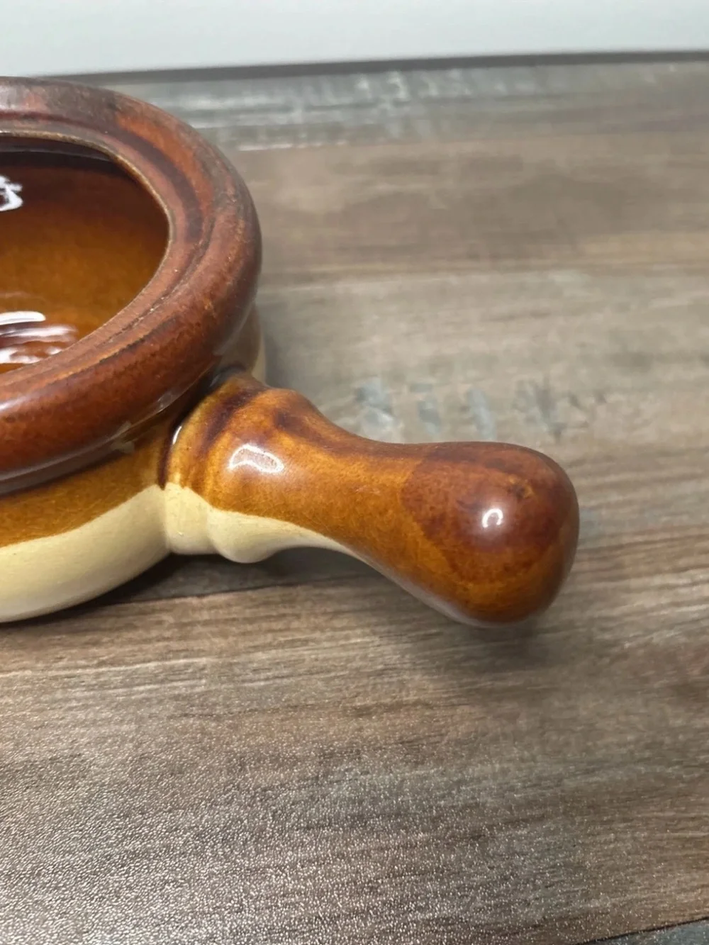 Rustic Brown Ceramic Fondue or Sauce Pot with Handle